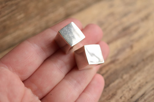 Modernist Cube Earrings Signed Sterling Silver HOB